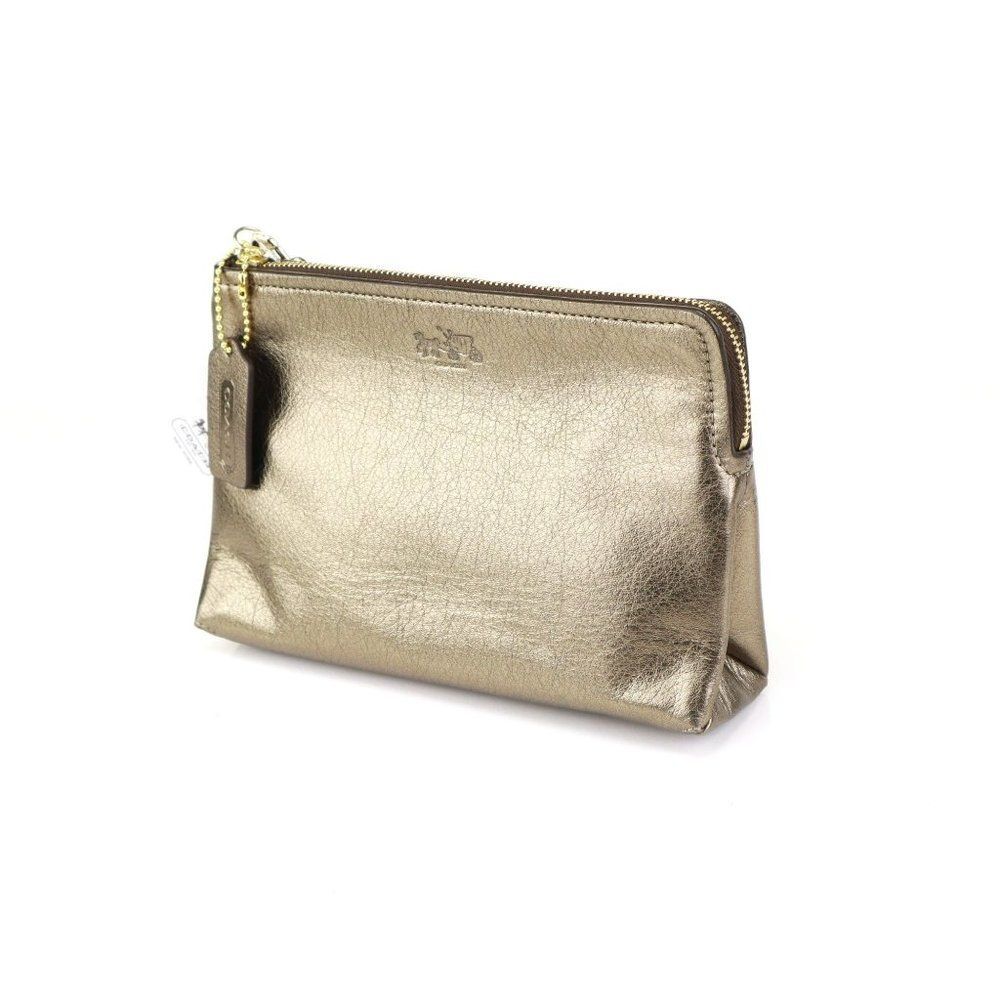 NWT Coach Metallic Bronze Cosmetic Travel Pouch w Wristlet